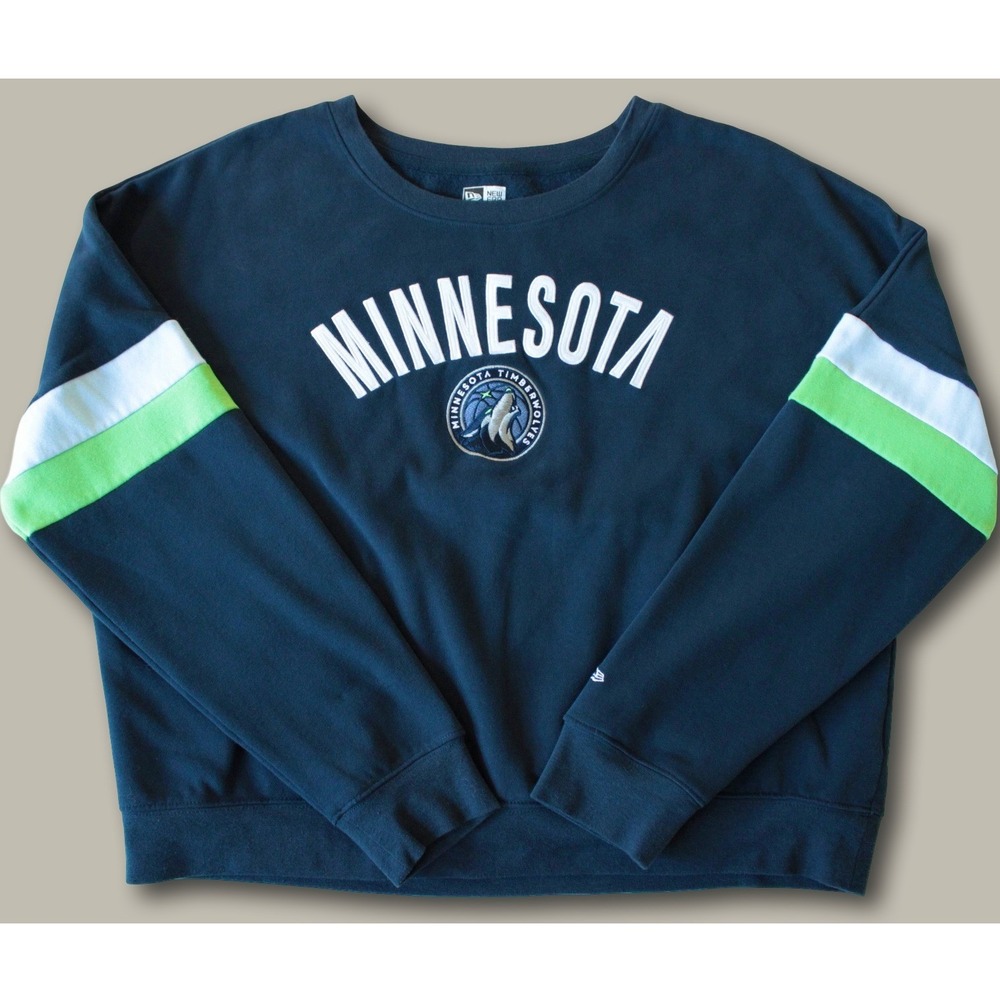 New Era Minnesota Timberwolves NBA Pullover Sweatshirt XL Navy Blue Striped Logo